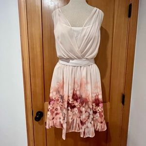 Romantic, ultra feminine, sheer watercolor floral dress with slip dress lining